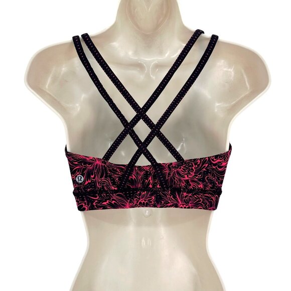 Lululemon Womens Black & Pink Cross-Strap Floral Sports Bra Size 10 - Picture 3 of 8